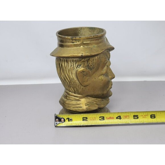 Antique Gold-Toned Brass Tankard Mug With Mans Face Design & Ornate Handle - Picture 8 of 9